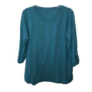 Cut Loose Womens Large 3/4 Sleeve Blue Cotton Linen Top Shirt Comfort Style Sz L